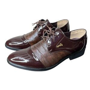 Men’s Size 46 Two-Tone Burgundy & Brown Oxford Dress Shoes Patent Faux Leather